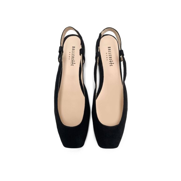 Ballerete Black Suede Square Toe Slingback Ballet Flats - Picture 2 of 12